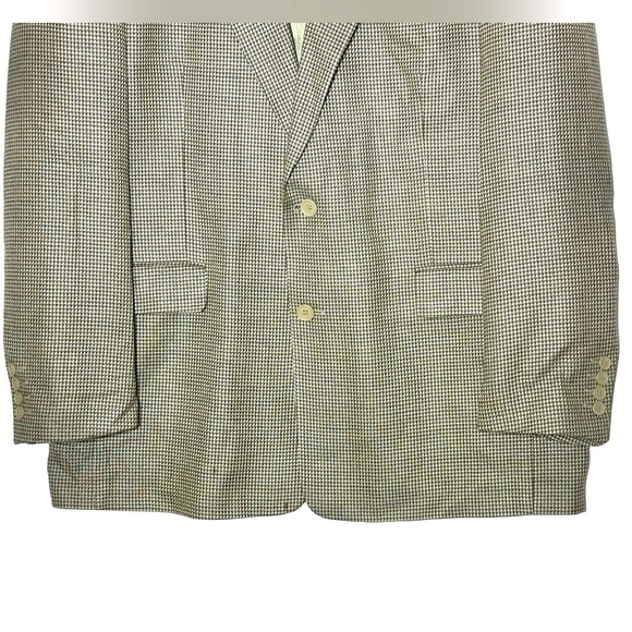 Adolfo Silk & Wool Houndstooth Two-Button Blazer in Neutral Earth Tones Size 44L - Picture 5 of 11